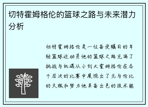 切特霍姆格伦的篮球之路与未来潜力分析